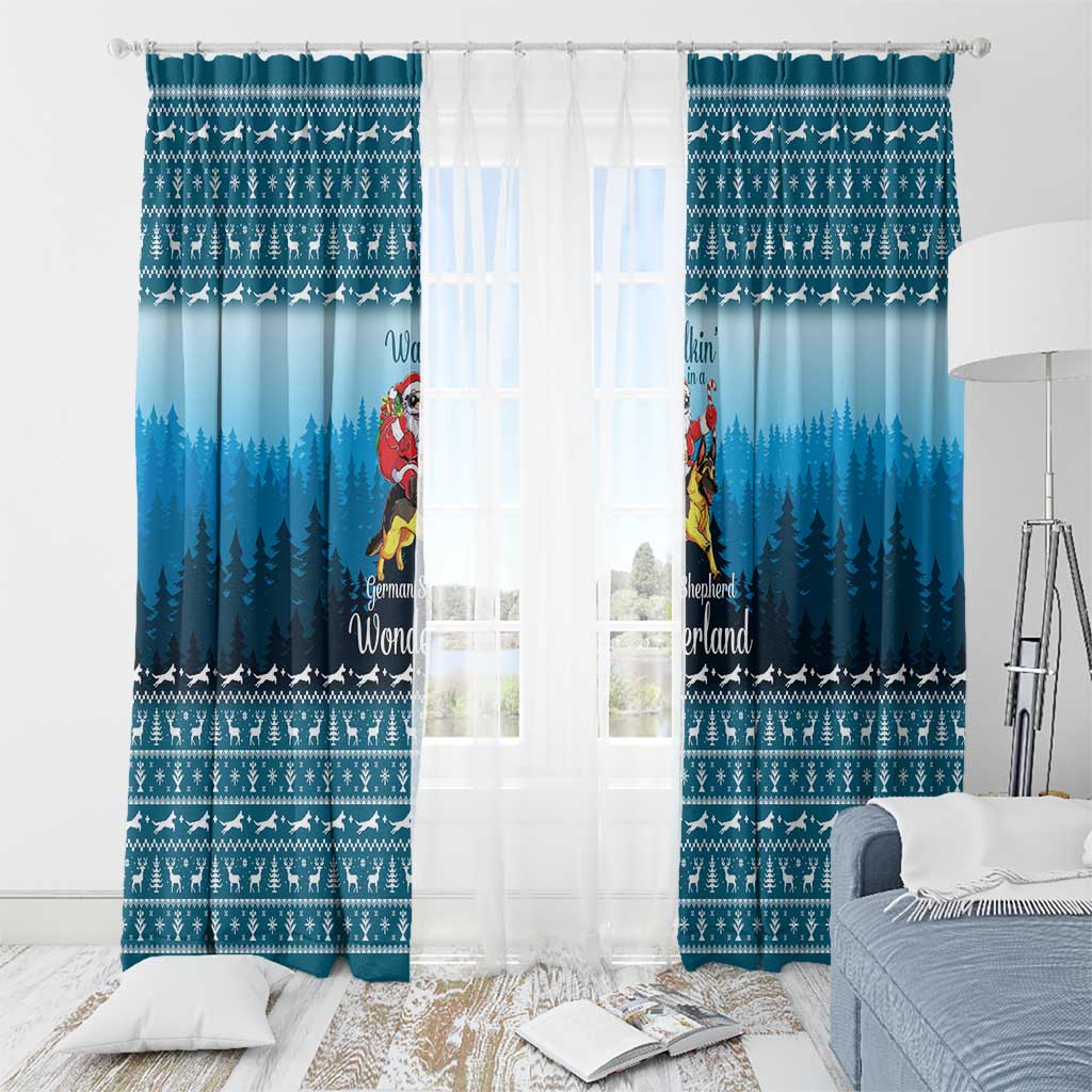 German Shepherd Christmas Window Curtain with Walking in a Wonderland Quote and Santa Forest - Wonder Print Shop