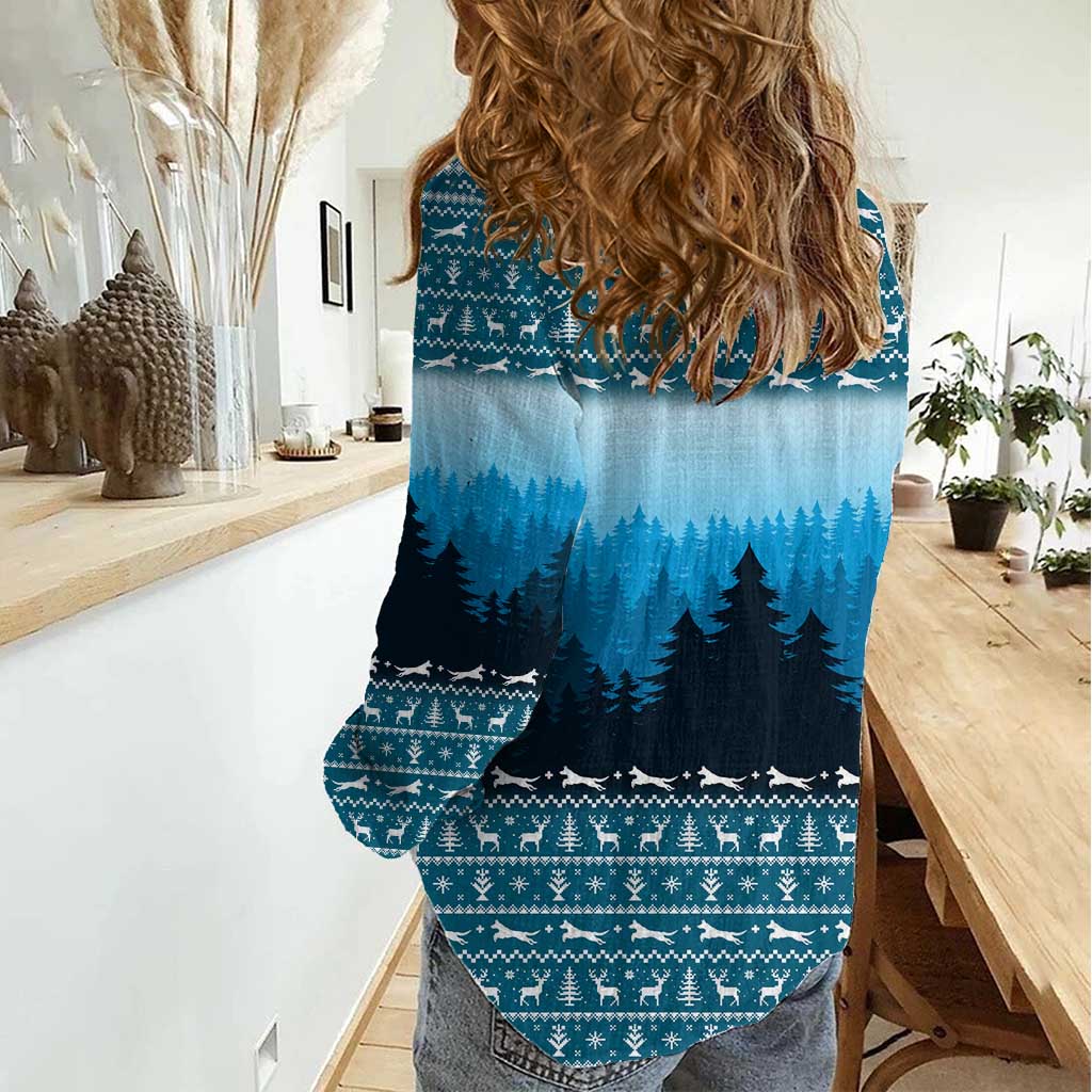 German Shepherd Christmas Women Casual Shirt with Walking in a Wonderland Quote and Santa Forest - Wonder Print Shop