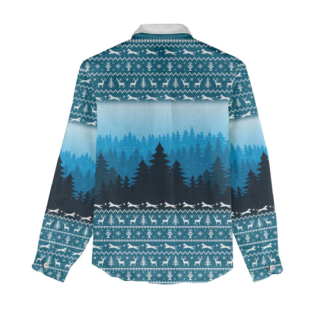 German Shepherd Christmas Women Casual Shirt with Walking in a Wonderland Quote and Santa Forest - Wonder Print Shop