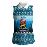 German Shepherd Christmas Women Sleeveless Polo Shirt with Walking in a Wonderland Quote and Santa Forest - Wonder Print Shop