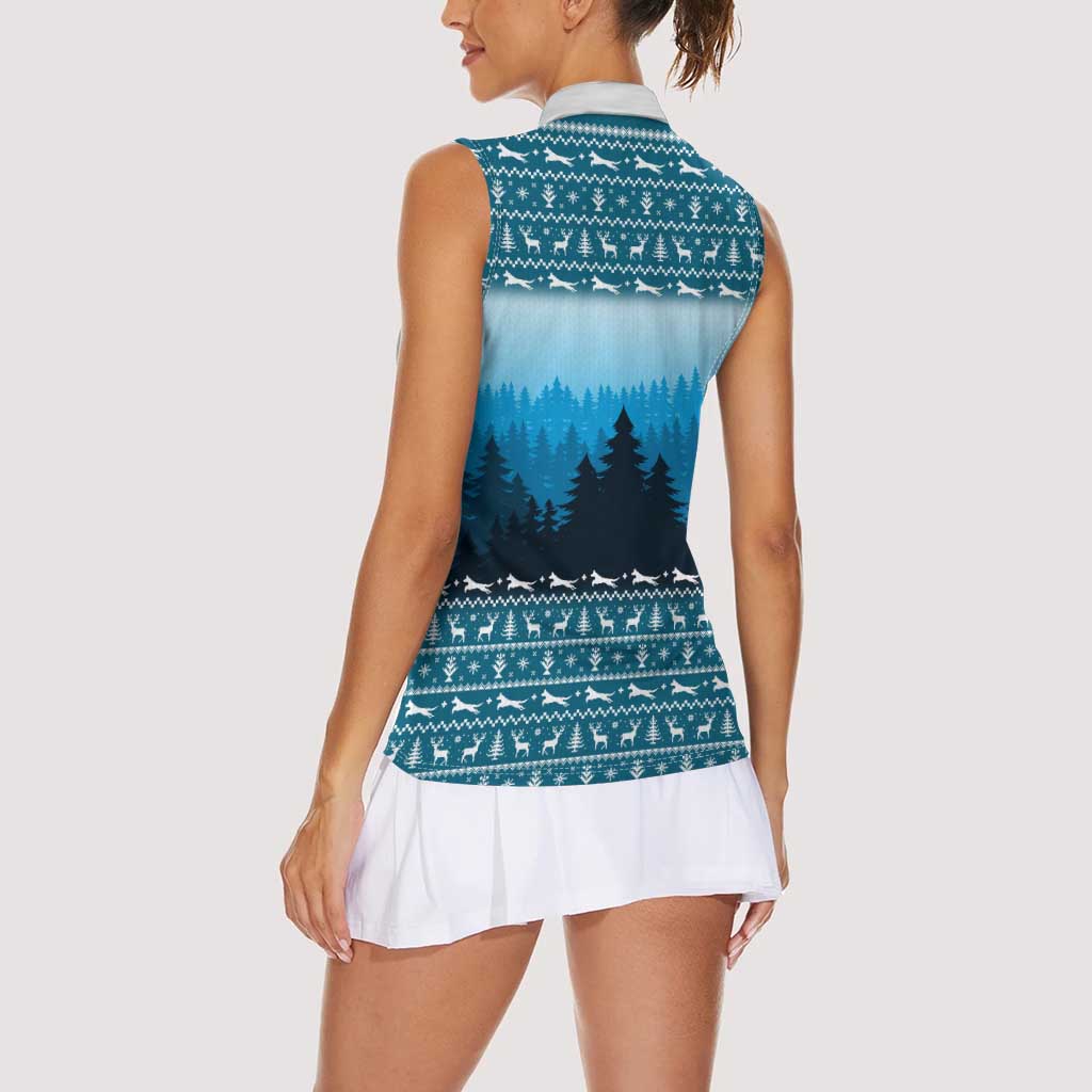 German Shepherd Christmas Women Sleeveless Polo Shirt with Walking in a Wonderland Quote and Santa Forest - Wonder Print Shop