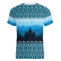 German Shepherd Christmas Women V-Neck T-Shirt with Walking in a Wonderland Quote and Santa Forest - Wonder Print Shop