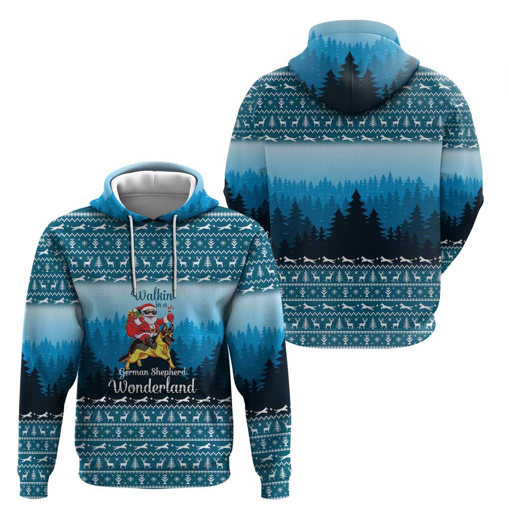 German Shepherd Christmas Zip Hoodie with Walking in a Wonderland Quote and Santa Forest - Wonder Print Shop