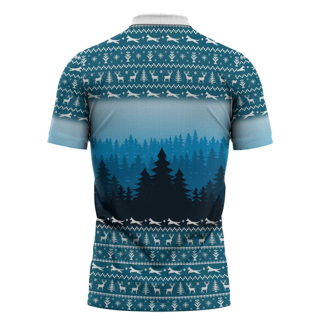 German Shepherd Christmas Zipper Polo Shirt with Walking in a Wonderland Quote and Santa Forest - Wonder Print Shop