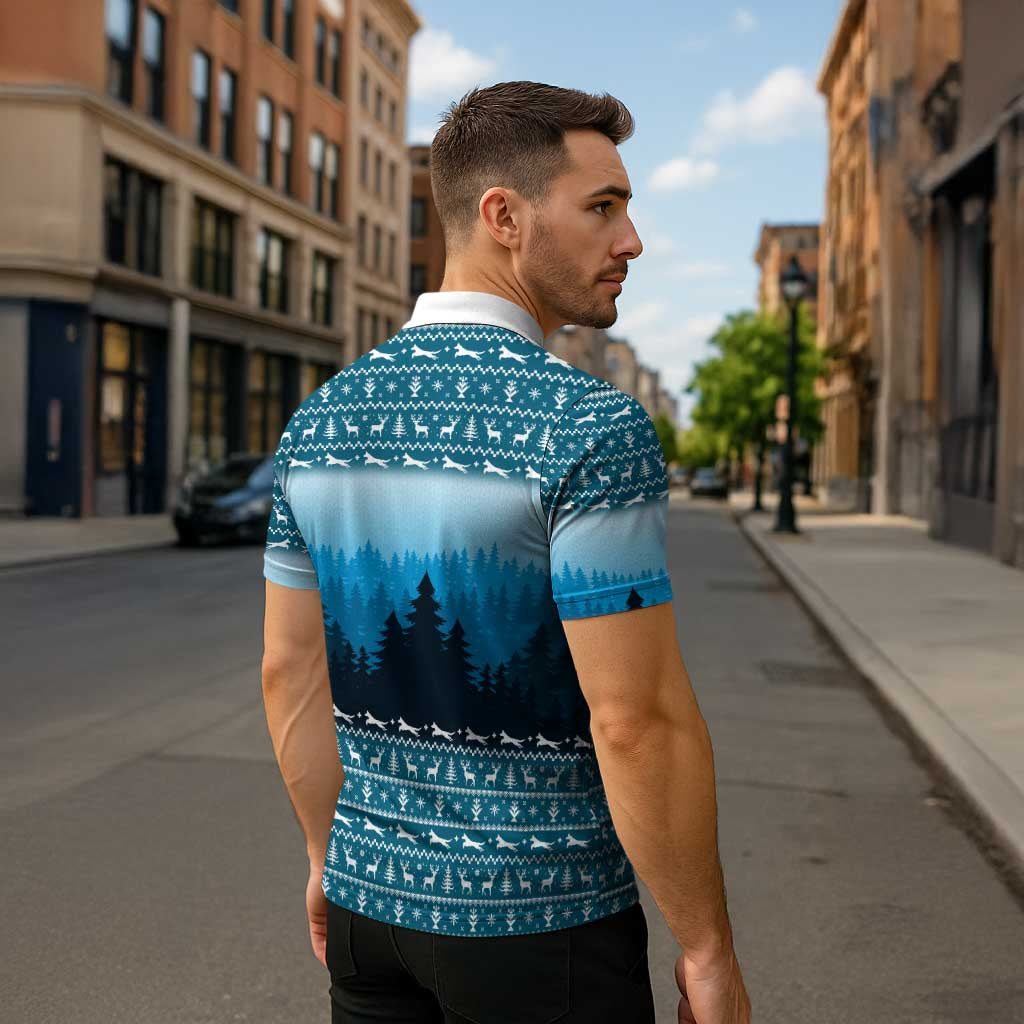 German Shepherd Christmas Zipper Polo Shirt with Walking in a Wonderland Quote and Santa Forest - Wonder Print Shop