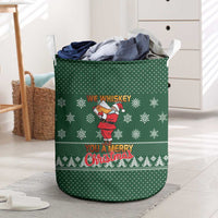 Funny Whiskey Christmas Laundry Basket with Santa Holding Mug and We Whiskey You a Merry Christmas Quote - Wonder Print Shop