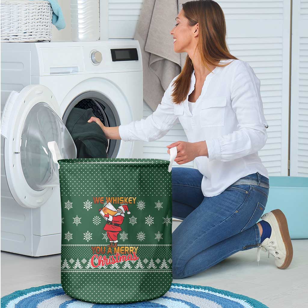 Funny Whiskey Christmas Laundry Basket with Santa Holding Mug and We Whiskey You a Merry Christmas Quote - Wonder Print Shop