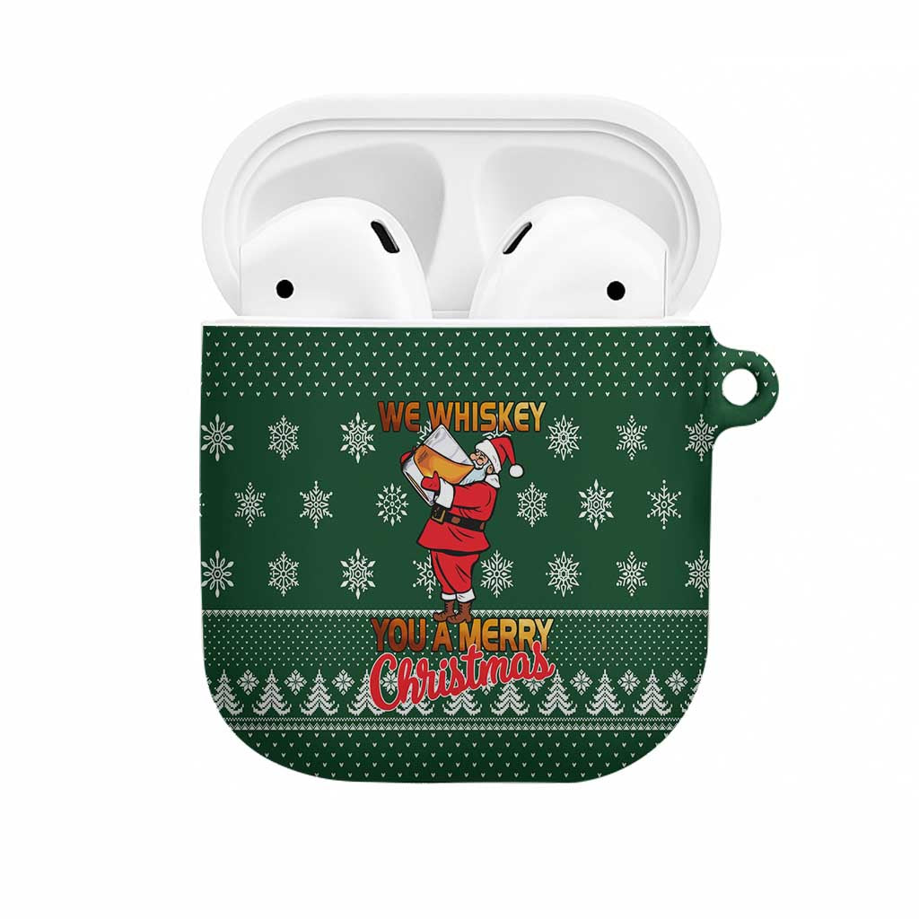 Funny Whiskey Christmas AirPods Case with Santa Holding Mug and We Whiskey You a Merry Christmas Quote - Wonder Print Shop