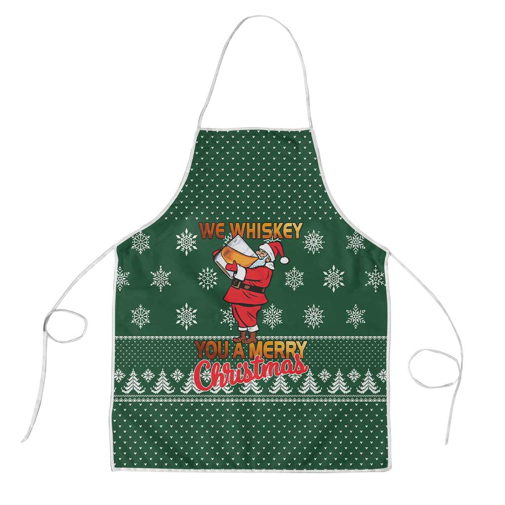 Funny Whiskey Christmas Apron with Santa Holding Mug and We Whiskey You a Merry Christmas Quote - Wonder Print Shop