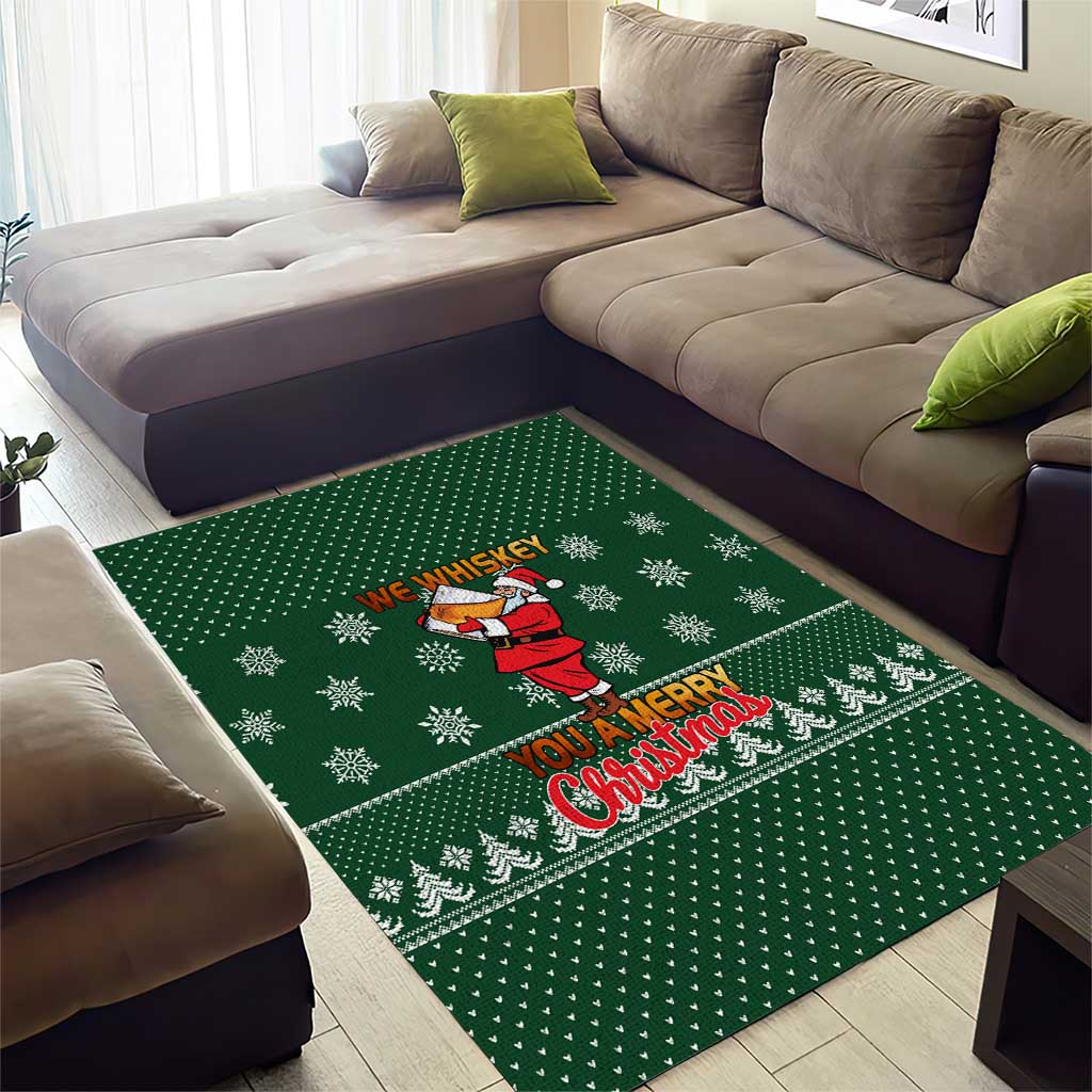 Funny Whiskey Christmas Area Rug with Santa Holding Mug and We Whiskey You a Merry Christmas Quote - Wonder Print Shop