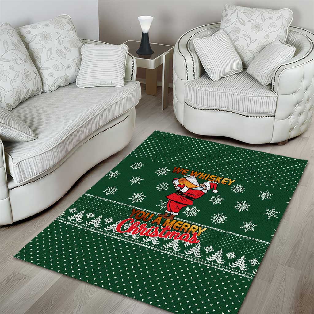 Funny Whiskey Christmas Area Rug with Santa Holding Mug and We Whiskey You a Merry Christmas Quote - Wonder Print Shop