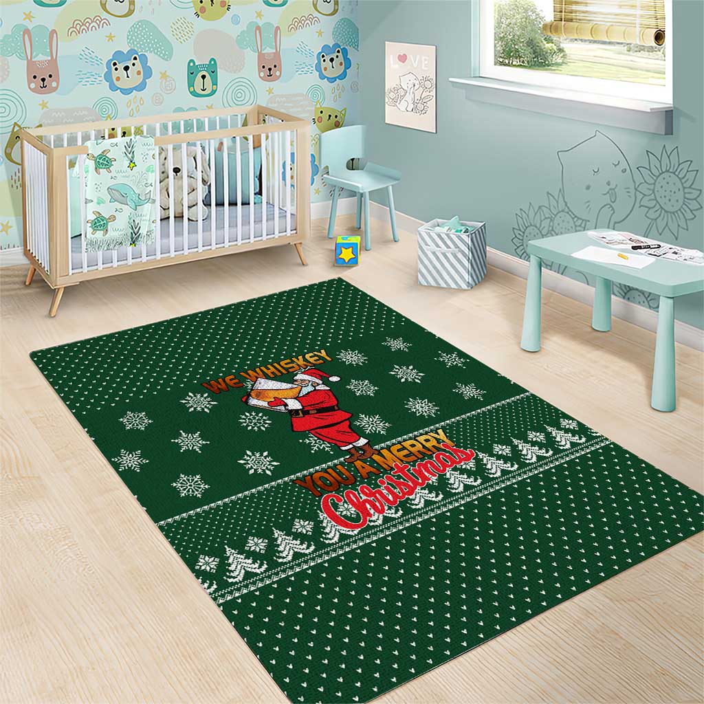 Funny Whiskey Christmas Area Rug with Santa Holding Mug and We Whiskey You a Merry Christmas Quote - Wonder Print Shop