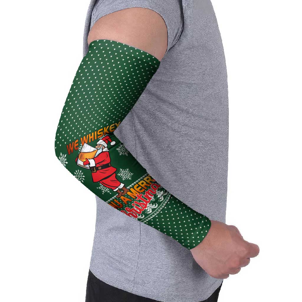 Funny Whiskey Christmas Arm Sleeves with Santa Holding Mug and We Whiskey You a Merry Christmas Quote - Wonder Print Shop