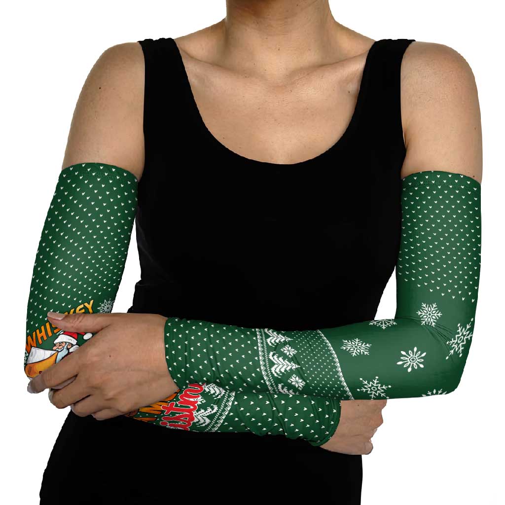 Funny Whiskey Christmas Arm Sleeves with Santa Holding Mug and We Whiskey You a Merry Christmas Quote - Wonder Print Shop