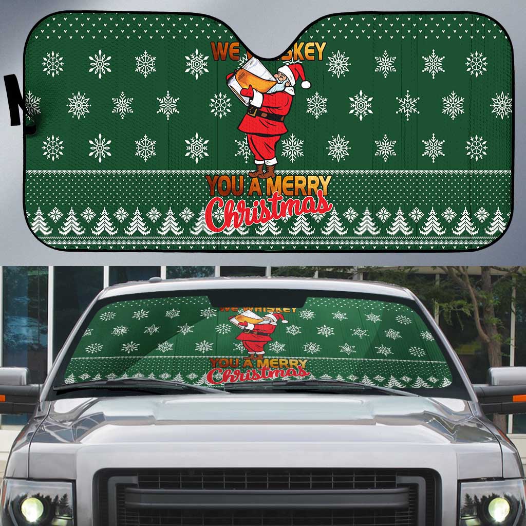 Funny Whiskey Christmas Auto Sun Shade with Santa Holding Mug and We Whiskey You a Merry Christmas Quote - Wonder Print Shop
