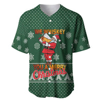 Funny Whiskey Christmas Baseball Jersey with Santa Holding Mug and We Whiskey You a Merry Christmas Quote - Wonder Print Shop