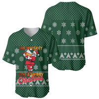 Funny Whiskey Christmas Baseball Jersey with Santa Holding Mug and We Whiskey You a Merry Christmas Quote - Wonder Print Shop