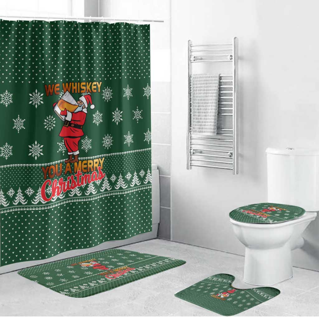 Funny Whiskey Christmas Bathroom Set with Santa Holding Mug and We Whiskey You a Merry Christmas Quote - Wonder Print Shop