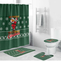 Funny Whiskey Christmas Bathroom Set with Santa Holding Mug and We Whiskey You a Merry Christmas Quote - Wonder Print Shop