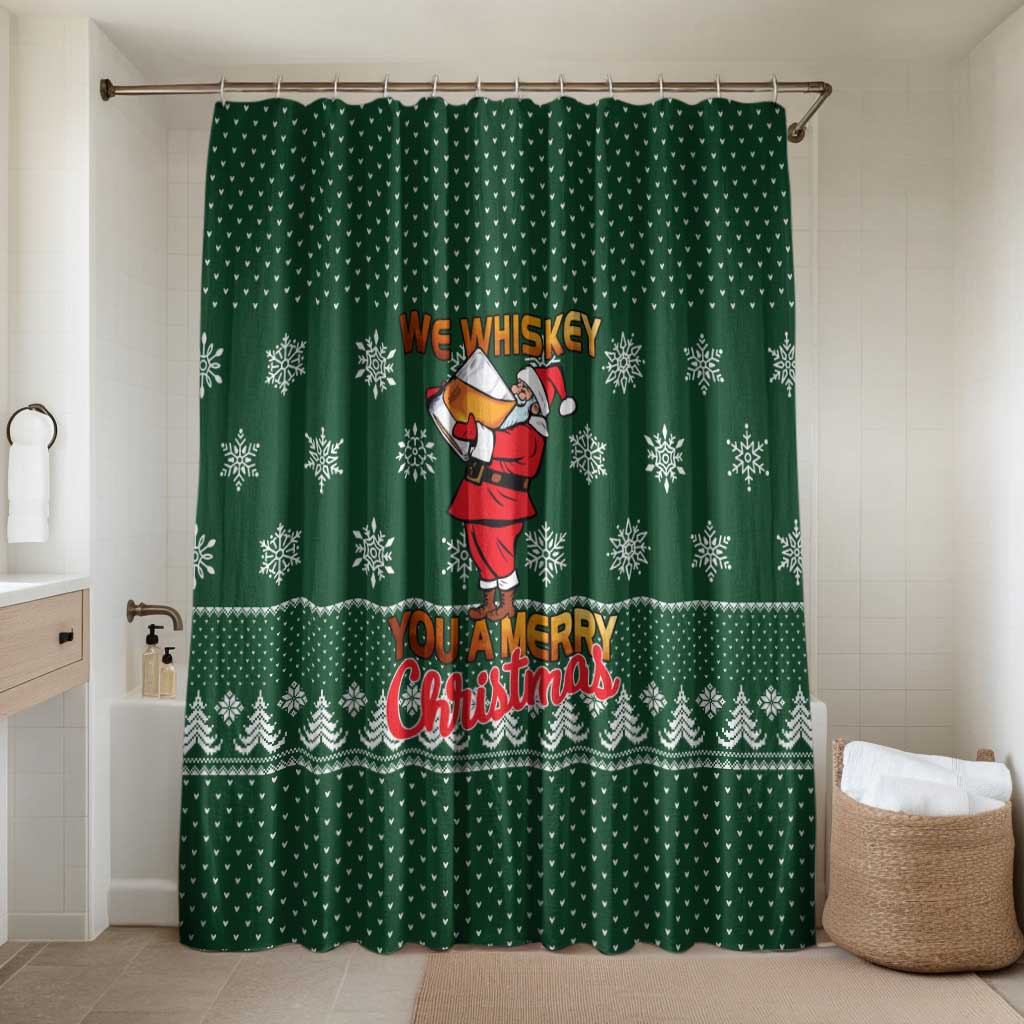 Funny Whiskey Christmas Bathroom Set with Santa Holding Mug and We Whiskey You a Merry Christmas Quote - Wonder Print Shop