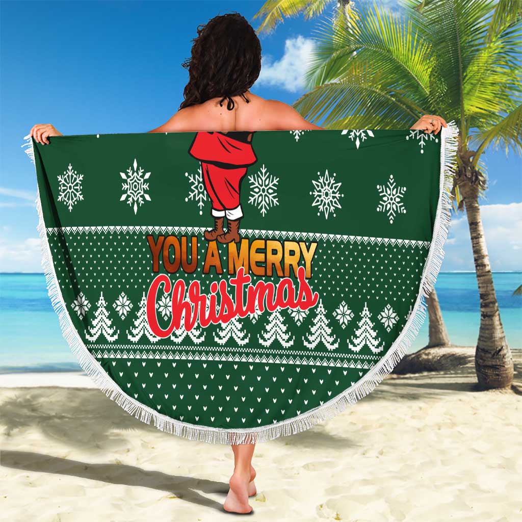 Funny Whiskey Christmas Beach Blanket with Santa Holding Mug and We Whiskey You a Merry Christmas Quote - Wonder Print Shop