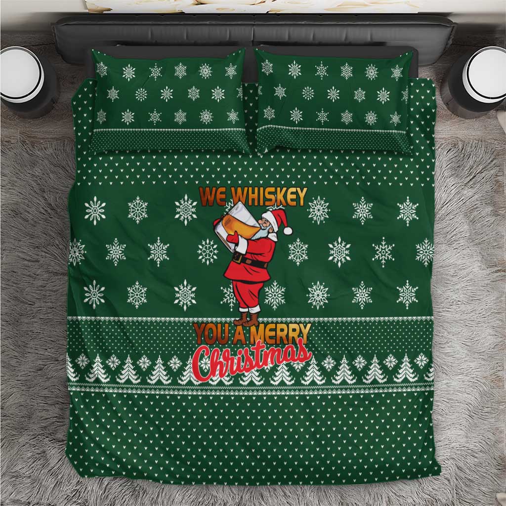 Funny Whiskey Christmas Bedding Set with Santa Holding Mug and We Whiskey You a Merry Christmas Quote - Wonder Print Shop