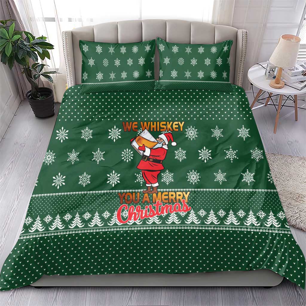 Funny Whiskey Christmas Bedding Set with Santa Holding Mug and We Whiskey You a Merry Christmas Quote - Wonder Print Shop