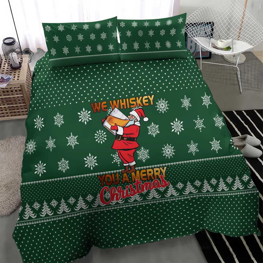 Funny Whiskey Christmas Bedding Set with Santa Holding Mug and We Whiskey You a Merry Christmas Quote - Wonder Print Shop