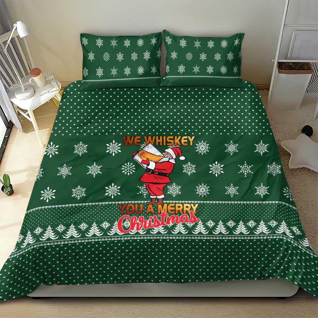 Funny Whiskey Christmas Bedding Set with Santa Holding Mug and We Whiskey You a Merry Christmas Quote - Wonder Print Shop
