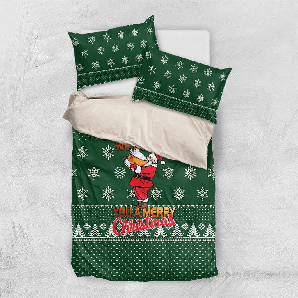 Funny Whiskey Christmas Bedding Set with Santa Holding Mug and We Whiskey You a Merry Christmas Quote - Wonder Print Shop