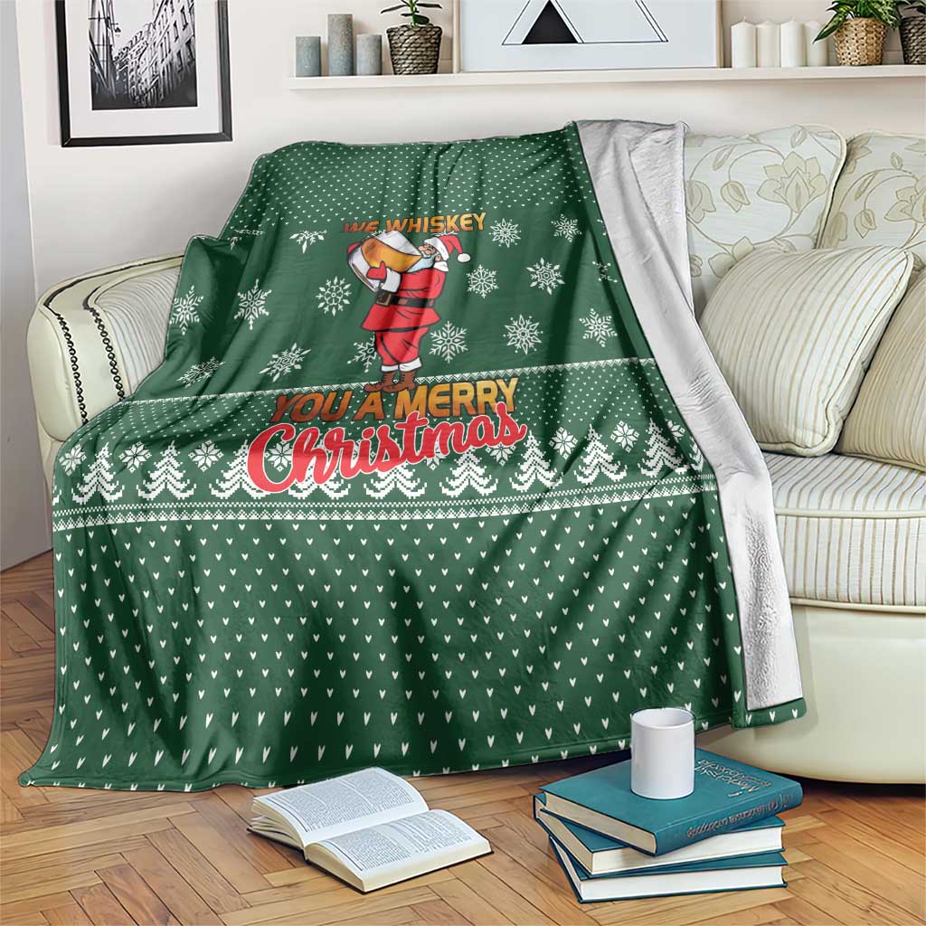 Funny Whiskey Christmas Blanket with Santa Holding Mug and We Whiskey You a Merry Christmas Quote - Wonder Print Shop