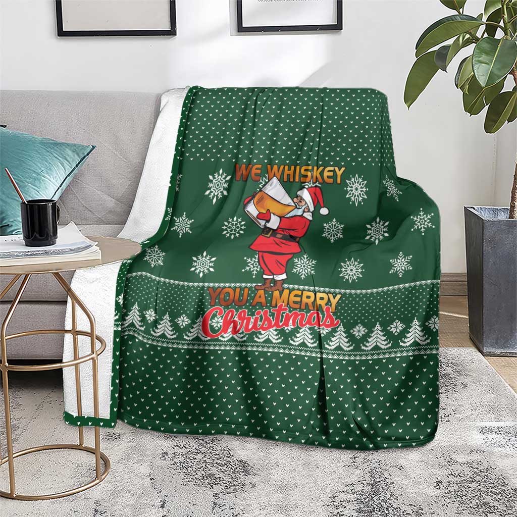 Funny Whiskey Christmas Blanket with Santa Holding Mug and We Whiskey You a Merry Christmas Quote - Wonder Print Shop