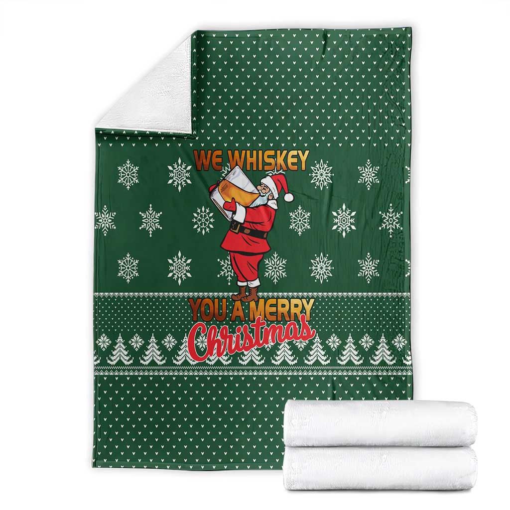 Funny Whiskey Christmas Blanket with Santa Holding Mug and We Whiskey You a Merry Christmas Quote - Wonder Print Shop