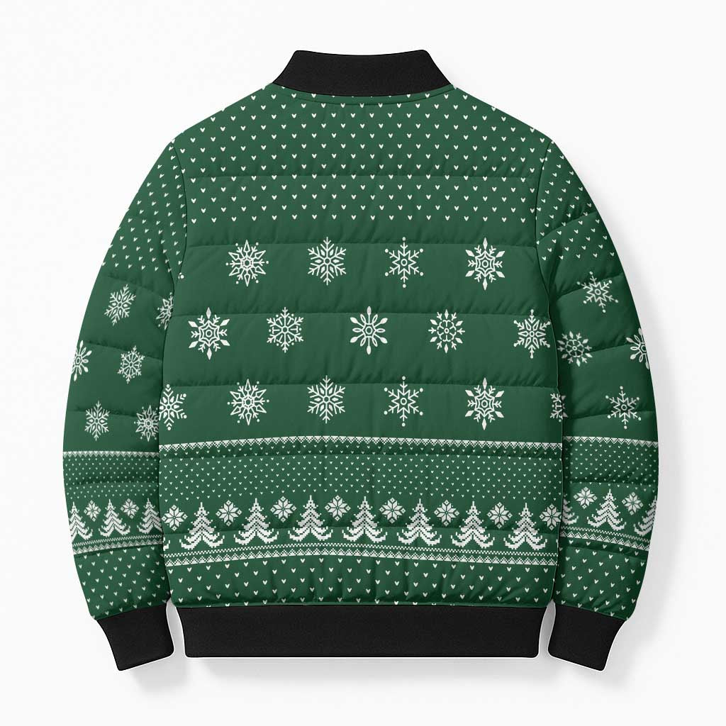 Funny Whiskey Christmas Bomber Puffer Jacket with Santa Holding Mug and We Whiskey You a Merry Christmas Quote - Wonder Print Shop