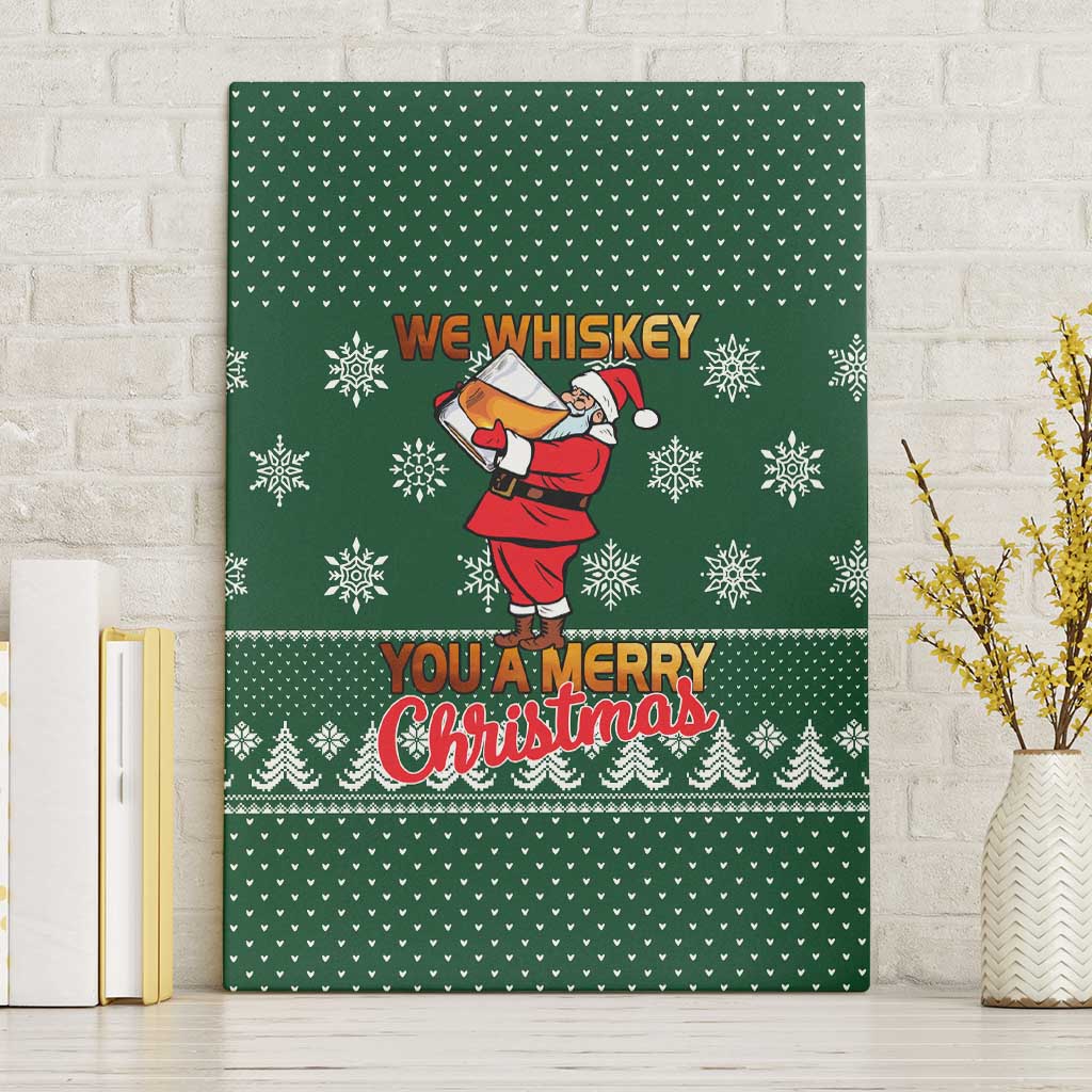 Funny Whiskey Christmas Canvas Wall Art with Santa Holding Mug and We Whiskey You a Merry Christmas Quote - Wonder Print Shop