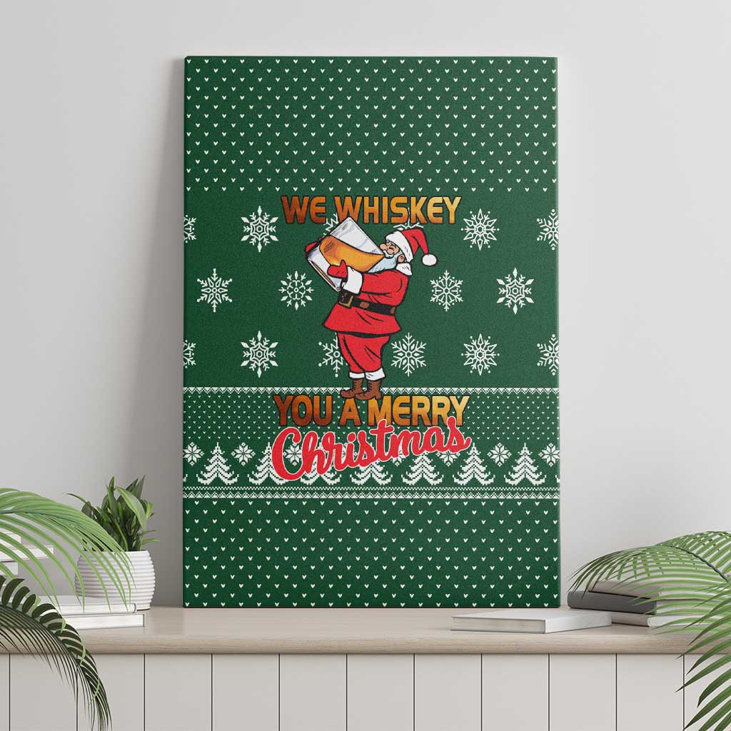 Funny Whiskey Christmas Canvas Wall Art with Santa Holding Mug and We Whiskey You a Merry Christmas Quote - Wonder Print Shop