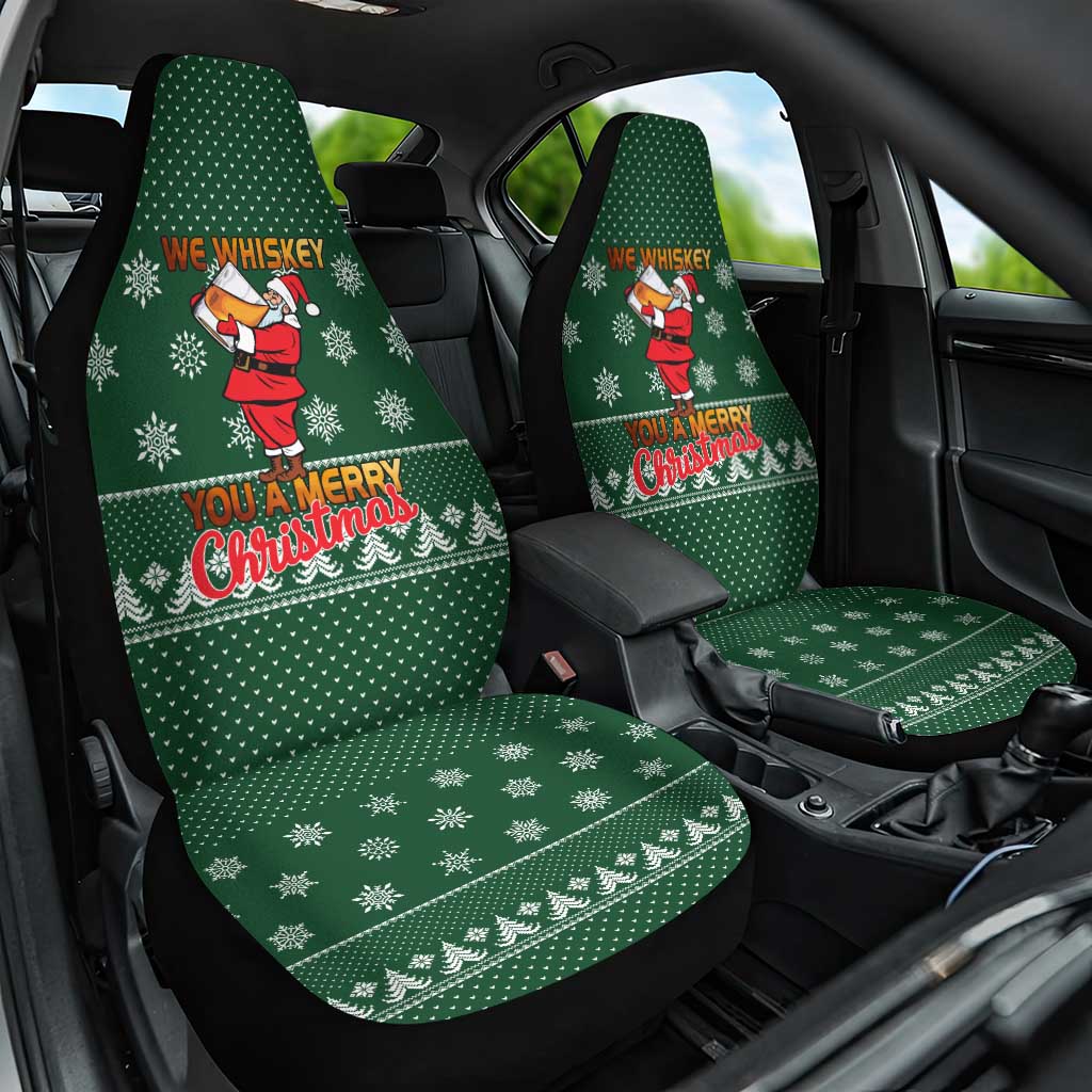 Funny Whiskey Christmas Car Seat Cover with Santa Holding Mug and We Whiskey You a Merry Christmas Quote - Wonder Print Shop