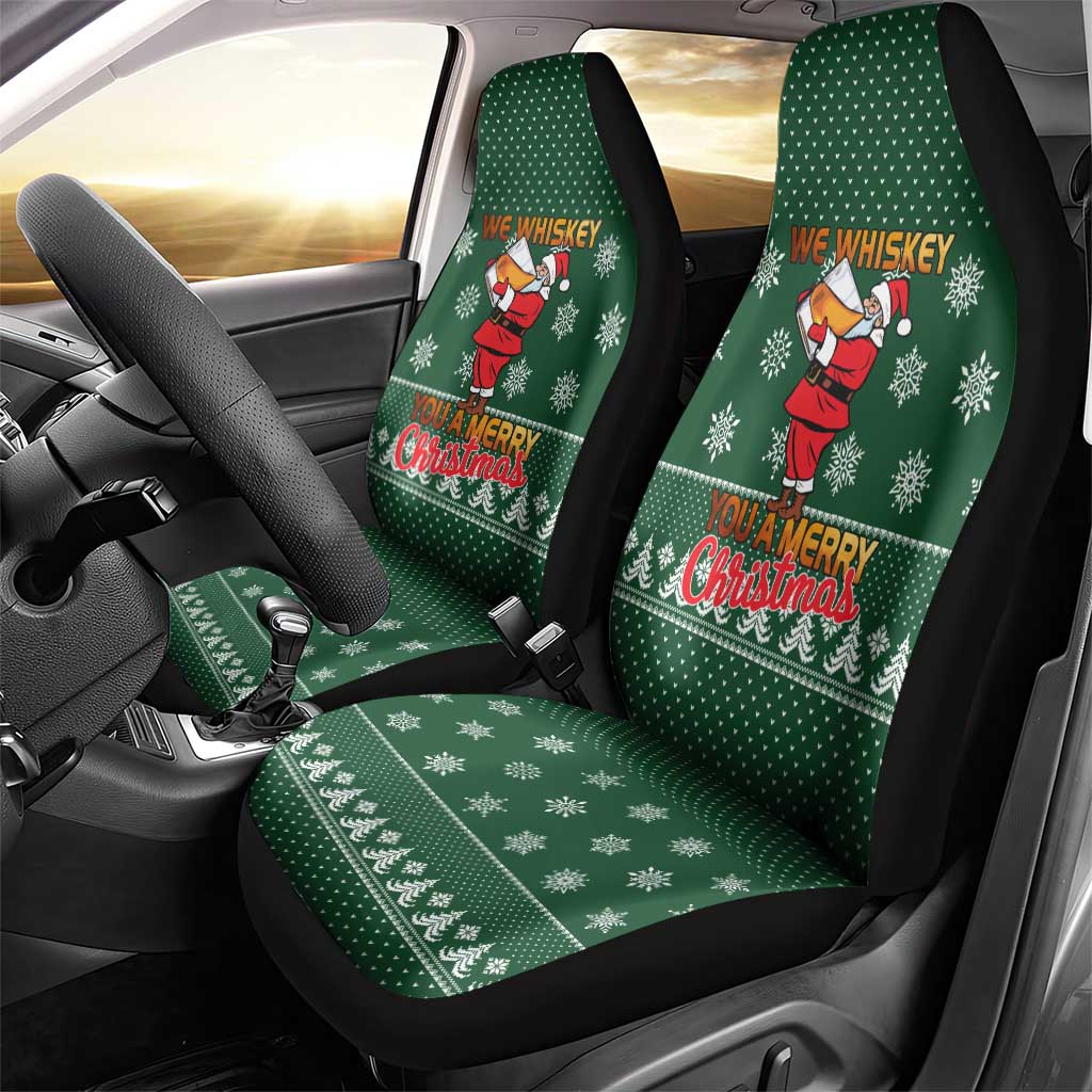 Funny Whiskey Christmas Car Seat Cover with Santa Holding Mug and We Whiskey You a Merry Christmas Quote - Wonder Print Shop