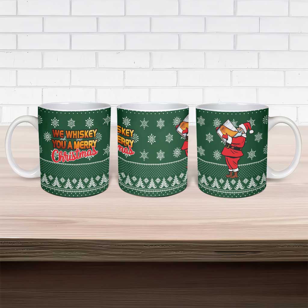 Funny Whiskey Christmas Ceramic Mug with Santa Holding Mug and We Whiskey You a Merry Christmas Quote - Wonder Print Shop