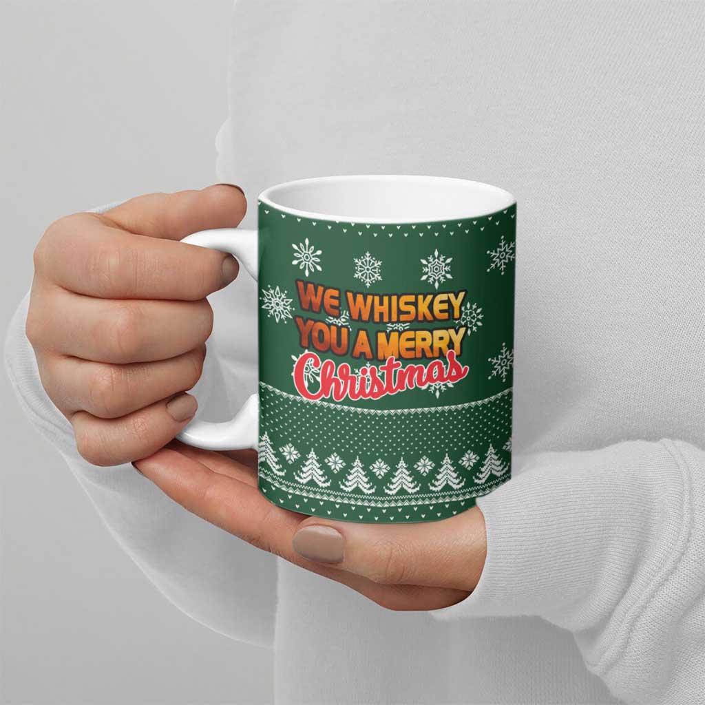Funny Whiskey Christmas Ceramic Mug with Santa Holding Mug and We Whiskey You a Merry Christmas Quote - Wonder Print Shop