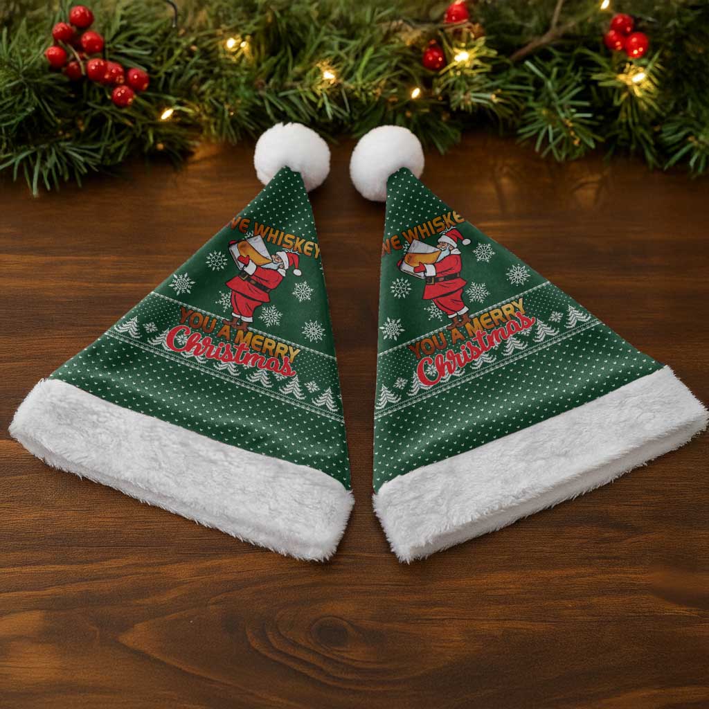 Funny Whiskey Christmas Santa Hat with Santa Holding Mug and We Whiskey You a Merry Christmas Quote - Wonder Print Shop