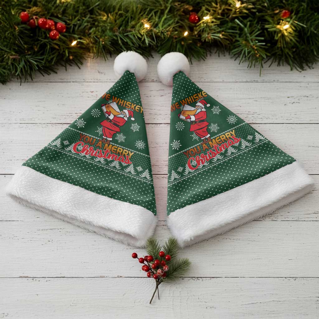 Funny Whiskey Christmas Santa Hat with Santa Holding Mug and We Whiskey You a Merry Christmas Quote - Wonder Print Shop