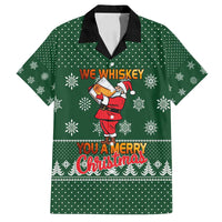 Funny Whiskey Christmas Family Matching Long Sleeve Bodycon Dress and Hawaiian Shirt with Santa Holding Mug and We Whiskey You a Merry Christmas Quote - Wonder Print Shop