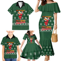 Funny Whiskey Christmas Family Matching Mermaid Dress and Hawaiian Shirt with Santa Holding Mug and We Whiskey You a Merry Christmas Quote - Wonder Print Shop