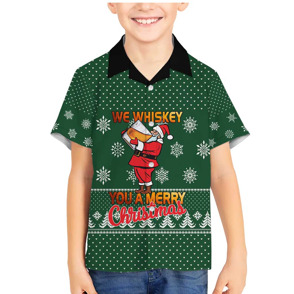 Funny Whiskey Christmas Family Matching Mermaid Dress and Hawaiian Shirt with Santa Holding Mug and We Whiskey You a Merry Christmas Quote - Wonder Print Shop