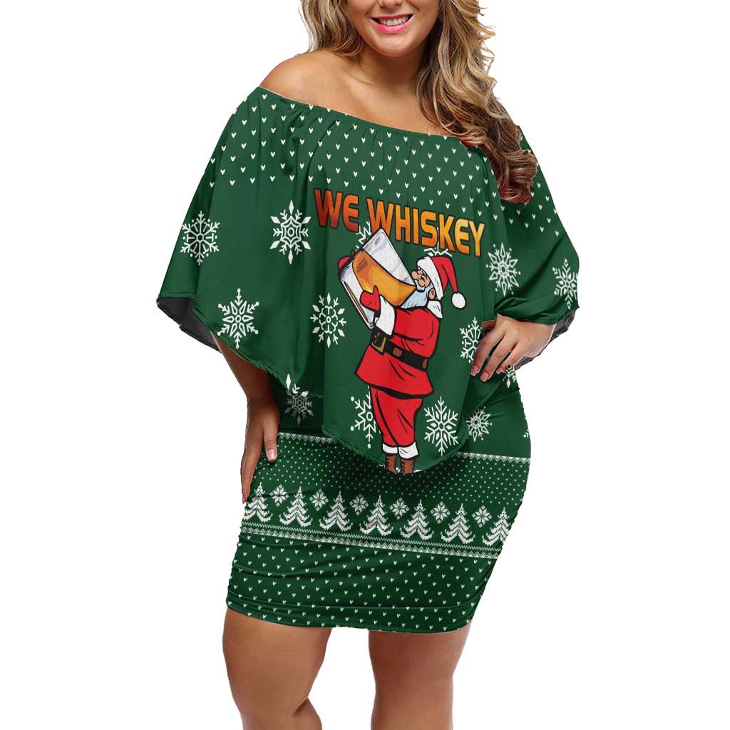 Funny Whiskey Christmas Family Matching Off Shoulder Short Dress and Hawaiian Shirt with Santa Holding Mug and We Whiskey You a Merry Christmas Quote - Wonder Print Shop