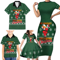Funny Whiskey Christmas Family Matching Short Sleeve Bodycon Dress and Hawaiian Shirt with Santa Holding Mug and We Whiskey You a Merry Christmas Quote - Wonder Print Shop