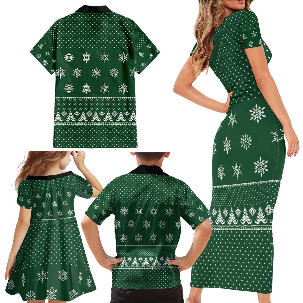 Funny Whiskey Christmas Family Matching Short Sleeve Bodycon Dress and Hawaiian Shirt with Santa Holding Mug and We Whiskey You a Merry Christmas Quote - Wonder Print Shop