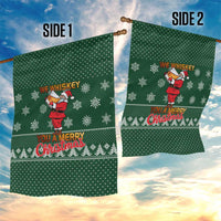 Funny Whiskey Christmas Garden Flag with Santa Holding Mug and We Whiskey You a Merry Christmas Quote - Wonder Print Shop