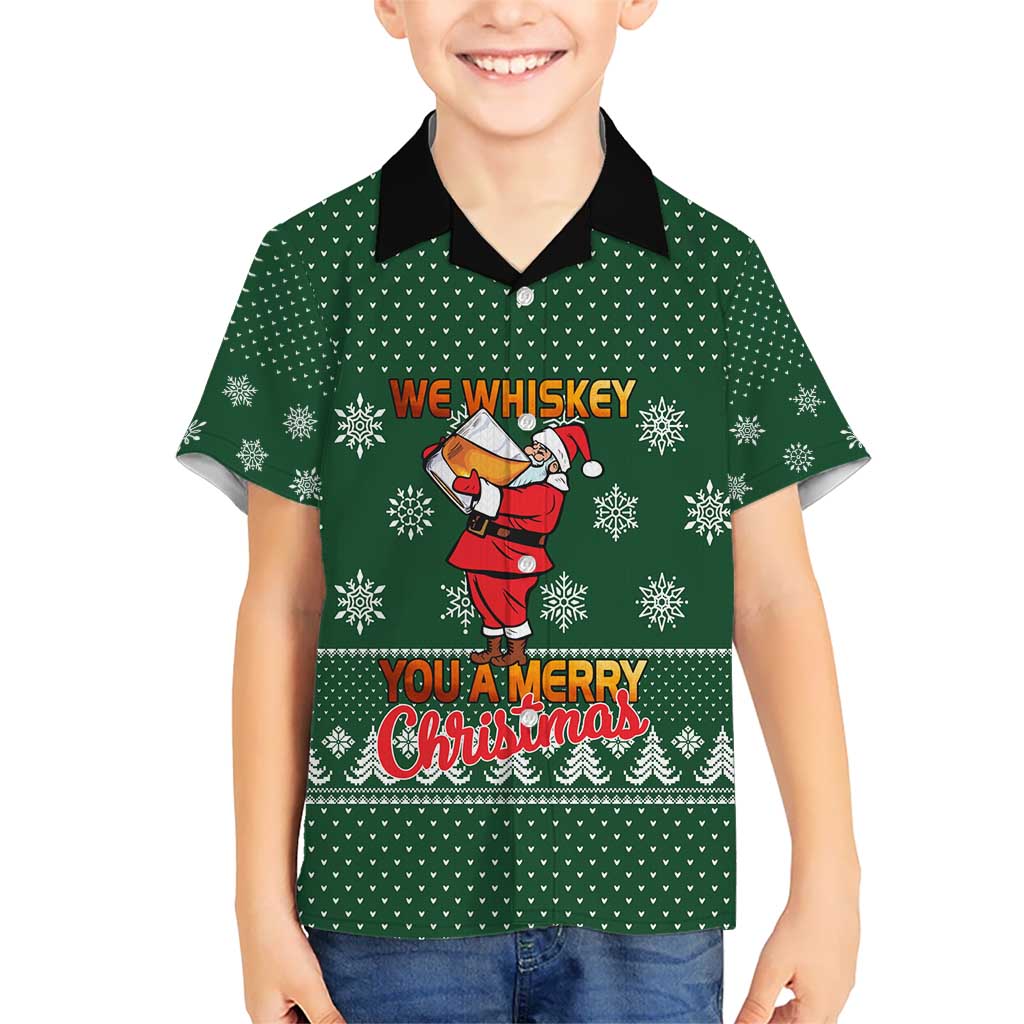 Funny Whiskey Christmas Hawaiian Shirt with Santa Holding Mug and We Whiskey You a Merry Christmas Quote - Wonder Print Shop